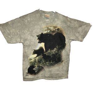 The Mountain T-Shirt unisex M Green Cotton Black Bear and Cubs Print Casual.
